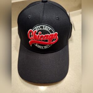 NWT Chicago Black Cap with Red Embroidered Detail, DK Accessories, Adjustable